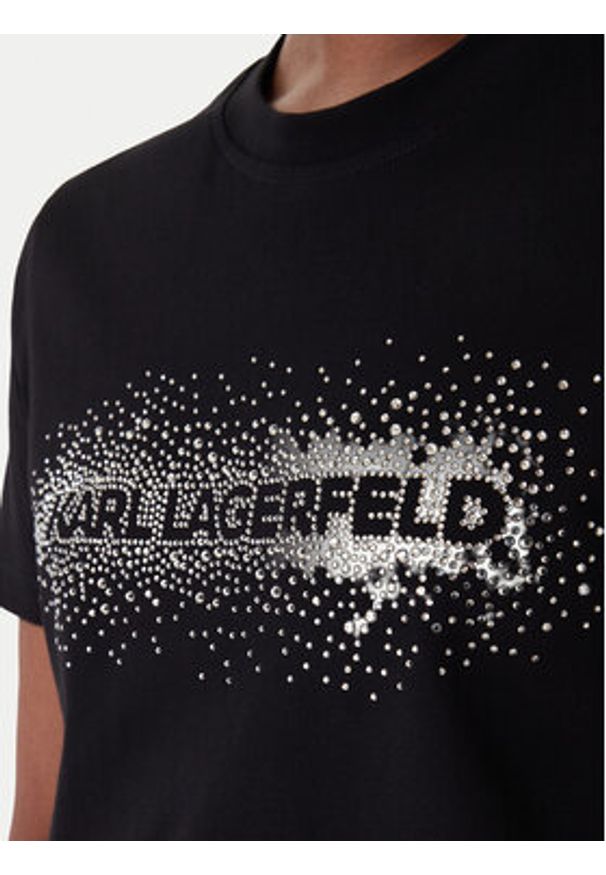 Karl Lagerfeld - KARL LAGERFELD T-Shirt B1W17030 Czarny Regular Fit. Typ kołnierza: dekolt w karo. Kolor: czarny. Materiał: bawełna