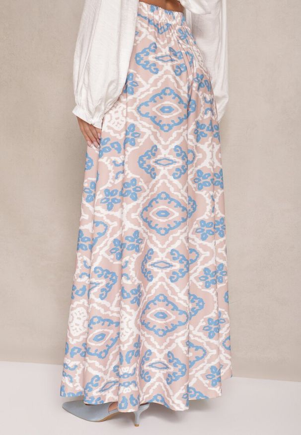 Renee - Białe Szerokie Spodnie z Wiskozy High Waist w Geometryczny Wzór Firdexia. Stan: podwyższony. Kolor: biały. Materiał: wiskoza. Wzór: geometria. Sezon: lato. Styl: elegancki