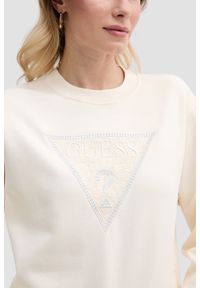 Guess - GUESS Beżowa bluza damska z cyrkoniami Triangle Lace, Rozmiar M. Okazja: na co dzień. Kolor: beżowy. Materiał: jeans, dresówka. Wzór: aplikacja. Styl: elegancki, casual, klasyczny #3
