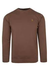 Klasyczny Sweter Męski - Rigon - Bawełna - Jasny Brąz. Kolor: brązowy, beżowy, wielokolorowy. Materiał: bawełna. Wzór: nadruk. Styl: klasyczny