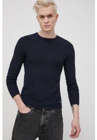 Jack & Jones Sweter bawełniany męski kolor granatowy. Okazja: na co dzień. Kolor: niebieski. Materiał: bawełna. Długość rękawa: długi rękaw. Długość: długie. Styl: casual