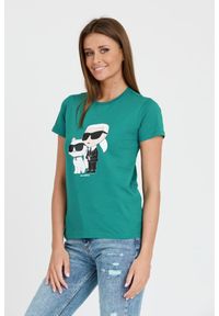 Karl Lagerfeld - KARL LAGERFELD Turkusowy damski t-shirt Ikonik 2.0, Rozmiar S. Kolor: niebieski #5