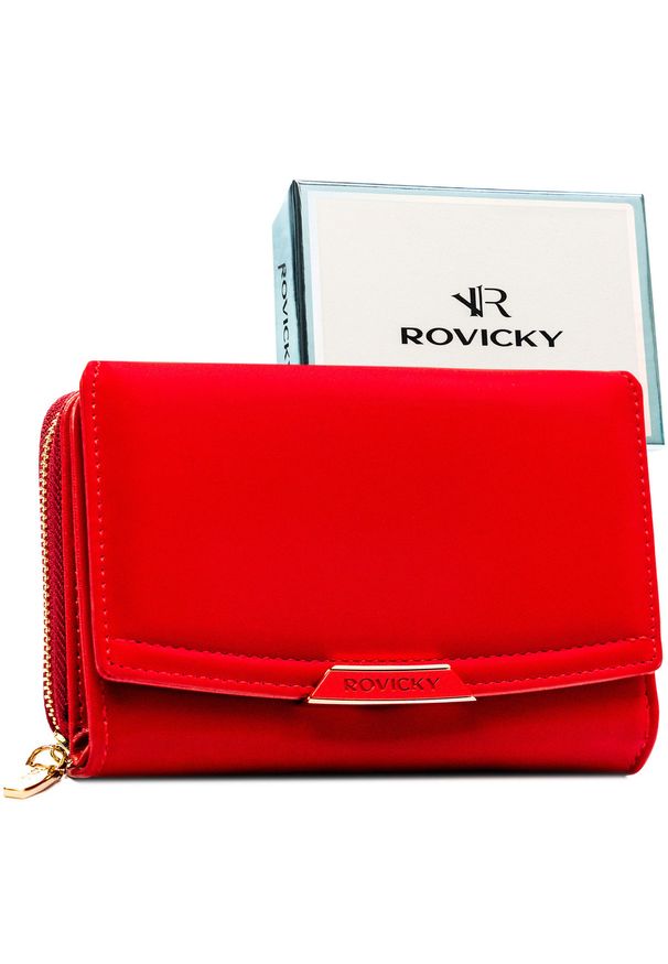 ROVICKY - Czerwony, średni portfel damski ze skóry ekologicznej zamykany na zatrzask - Rovicky. Kolor: czerwony. Materiał: skóra ekologiczna