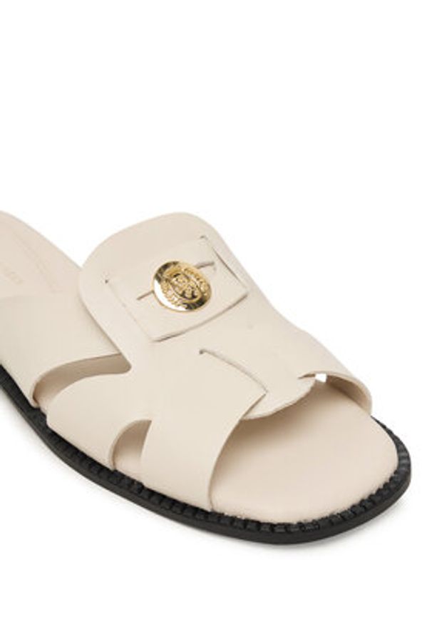 TOMMY HILFIGER - Tommy Hilfiger Klapki Leather Crest Square Toe Sandals FW0FW09126 Kremowy. Kolor: kremowy. Materiał: skóra