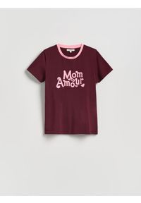 Reserved - T-shirt z nadrukiem - bordowy. Kolor: czerwony. Materiał: dzianina, bawełna. Wzór: nadruk #1