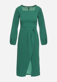 Born2be - Zielona Koktajlowa Sukienka z Kopertowym Dołem i Ściągaczami przy Rękawach Felilena. Kolor: zielony. Sezon: wiosna, lato. Typ sukienki: kopertowe. Styl: wizytowy #7