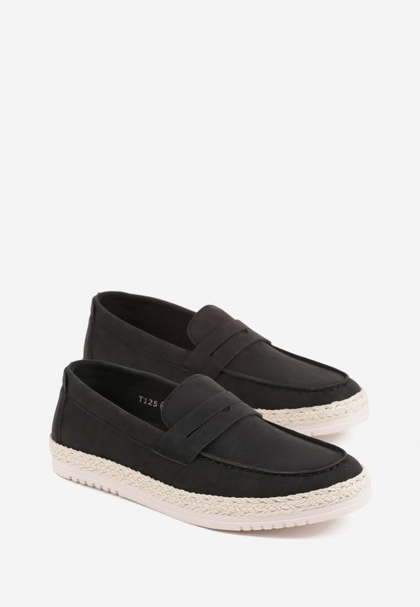 Born2be - Czarne Półbuty Typu Mokasyny Ozdobione Plecionką Thalalin. Okazja: na co dzień. Kolor: czarny. Materiał: jeans. Wzór: aplikacja. Styl: casual, elegancki, klasyczny