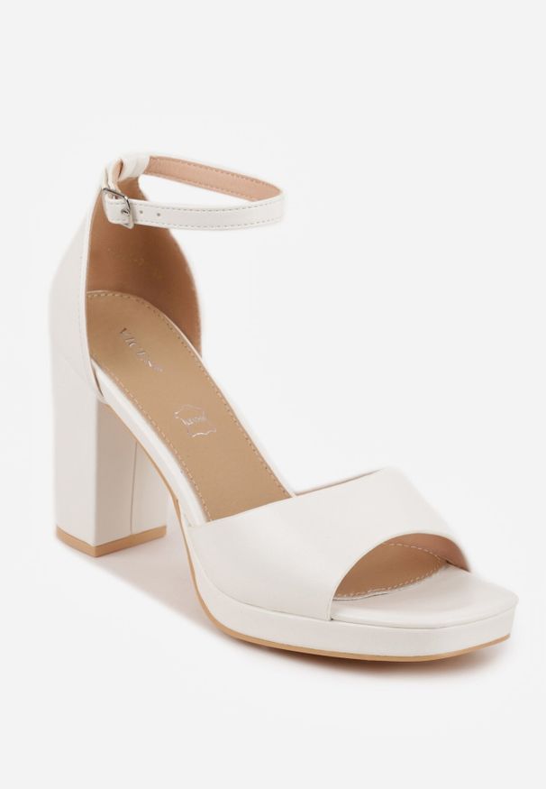 Born2be - Białe Sandały VICES na Platformie i Słupku ze Skórzaną Wkładką Phelusa. Okazja: do pracy, na wesele, na spotkanie biznesowe, na ślub cywilny. Zapięcie: pasek. Kolor: biały. Materiał: skóra. Obcas: na platformie. Styl: biznesowy. Wysokość obcasa: średni