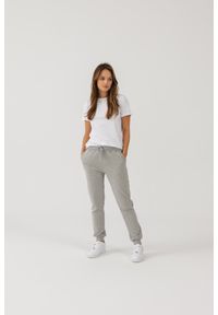 LEKKIE SPODNIE JOGGERS SZARE M - Flawless. Kolor: szary. Materiał: bawełna, materiał, dresówka, skóra. Długość: długie. Styl: sportowy, elegancki, klasyczny