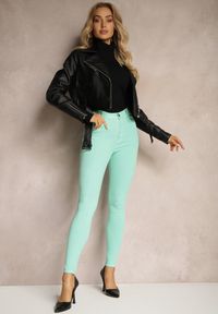 Renee - Miętowe Skinny Jeansy z Bawełną High Waist Lorie. Okazja: na co dzień. Stan: podwyższony. Kolor: miętowy. Styl: elegancki, casual, wizytowy #2