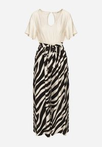 Born2be - Czarno-Biały Taliowany Kombinezon z Szerokimi Nogawkami i Paskiem w Talii Nellma. Okazja: na co dzień. Kolor: czarny. Materiał: wiskoza. Długość rękawa: krótki rękaw. Długość: krótkie. Styl: casual, elegancki #6