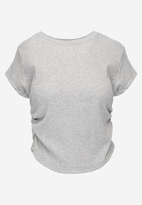 Renee - Szary Dopasowany T-shirt z Marszczeniem z Bawełnianej Tkaniny w Prążki Assarena. Okazja: na co dzień. Kolor: szary. Materiał: tkanina, bawełna. Wzór: prążki. Styl: elegancki, casual #5