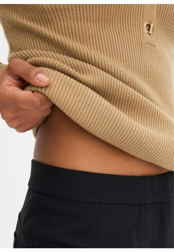 bonprix - Spodnie ze stretchem z bengaliny. Kolor: czarny. Styl: elegancki