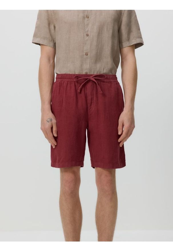 Reserved - Lniane szorty jogger - miedziany. Kolor: brązowy. Materiał: len