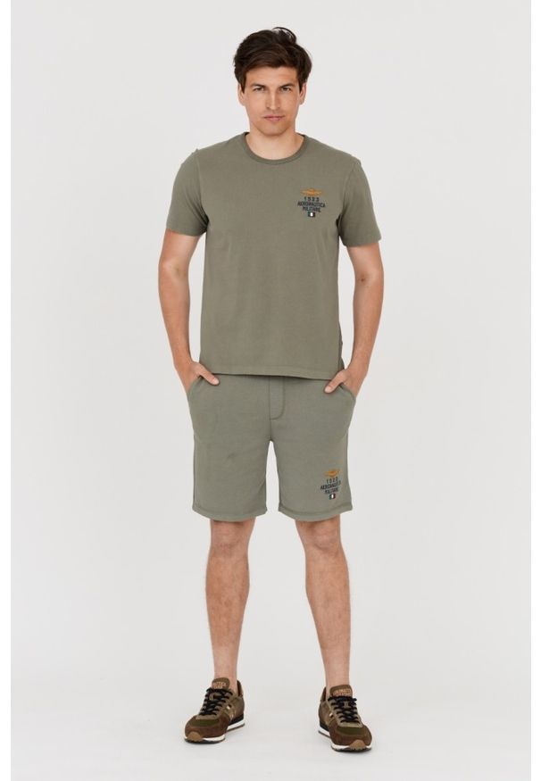 Aeronautica Militare - AERONAUTICA MILITARE Zielony bawełniany t-shirt męski, Rozmiar XXL. Kolor: zielony. Materiał: bawełna. Wzór: haft