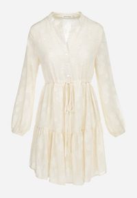 Born2be - Beżowa Rozkloszowana Sukienka ze Sznurkiem w Pasie Juna. Okazja: na co dzień. Typ kołnierza: dekolt w kształcie V. Kolor: beżowy. Długość rękawa: długi rękaw. Typ sukienki: proste. Styl: casual, elegancki #6