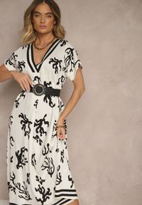 Renee - Czarno-Beżowa Pudełkowa Sukienka z Wiskozą i Lnem Sadeone. Okazja: na co dzień. Kolor: czarny. Materiał: len, wiskoza. Styl: elegancki, casual #5