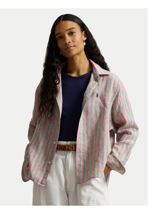 Polo Ralph Lauren Koszula 211935130501 Bordowy Relaxed Fit. Typ kołnierza: polo. Kolor: czerwony. Materiał: len