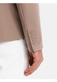 Ombre Clothing - Męska marynarka z naszywanymi kieszeniami - ciemnobeżowa V3. Kolor: beżowy. Materiał: wiskoza, elastan, poliester, materiał. Styl: elegancki