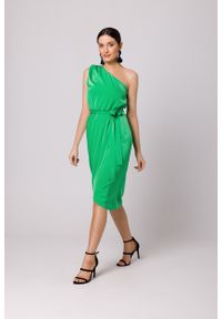 MOE - Efektowna Sukienka na Jedno Ramię - Zielona. Kolor: zielony. Materiał: elastan, poliester