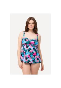 ULLA POPKEN - Damskie Tankini flamingi miękkie miseczki regulowane ramiączka z recyklingu. Kolekcja: plus size. Kolor: czarny. Materiał: elastan, poliamid, materiał