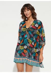 bonprix - Sukienka tunikowa plażowa z szyfonu. Okazja: na plażę. Kolor: czarny. Materiał: szyfon. Długość: mini