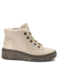 Beżowe Trzewiki Armodo Ocieplane Obuwie Damskie. Okazja: na spacer. Zapięcie: sznurówki. Kolor: beżowy. Materiał: skóra, futro, syntetyk. Sezon: zima. Obcas: na koturnie. Styl: elegancki #6