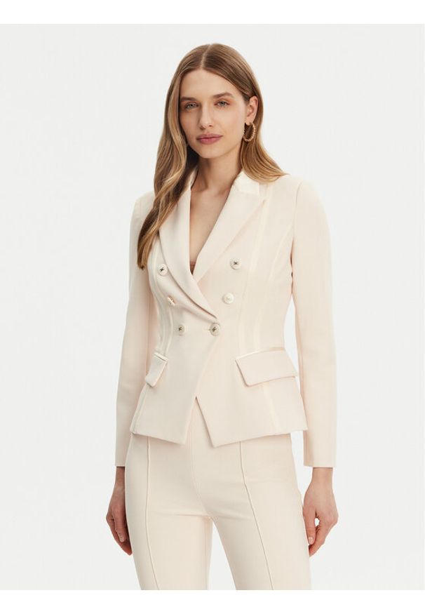 Elisabetta Franchi Marynarka GI-142-51E2-V700 Écru Regular Fit. Materiał: syntetyk