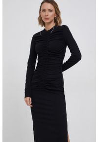 Karl Lagerfeld - Sukienka 220W1352. Okazja: na co dzień. Kolor: czarny. Materiał: tkanina. Długość rękawa: długi rękaw. Wzór: gładki. Typ sukienki: proste. Styl: casual #3