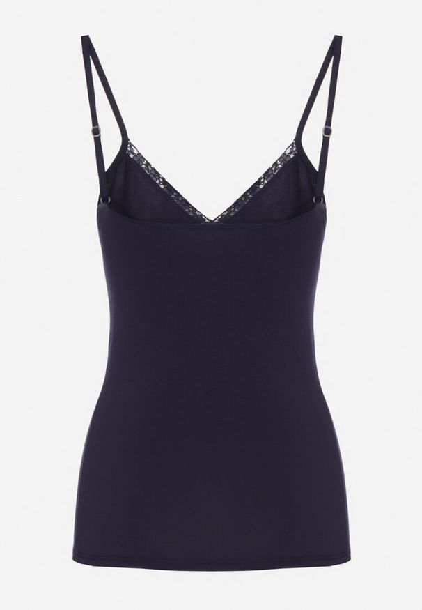 Born2be - Granatowy Bawełniany Top na Ramiączkach z Regulacją Arivion. Typ kołnierza: dekolt w kształcie V. Kolor: niebieski. Materiał: bawełna. Długość rękawa: na ramiączkach. Wzór: gładki