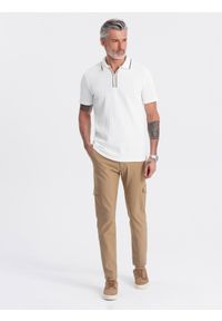 Ombre Clothing - Spodnie męskie materiałowe REGULAR z kieszeniami cargo - jasnobrązowe V4 OM-PACG-0178 - XXL. Kolor: brązowy. Materiał: materiał