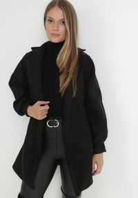 Born2be - Czarny Płaszcz z Wiązanym Paskiem i Bufiastym Rękawem Imgrucu. Typ kołnierza: kołnierzyk stójkowy. Kolor: czarny. Materiał: tkanina, jeans. Długość: długie. Sezon: wiosna, jesień #2