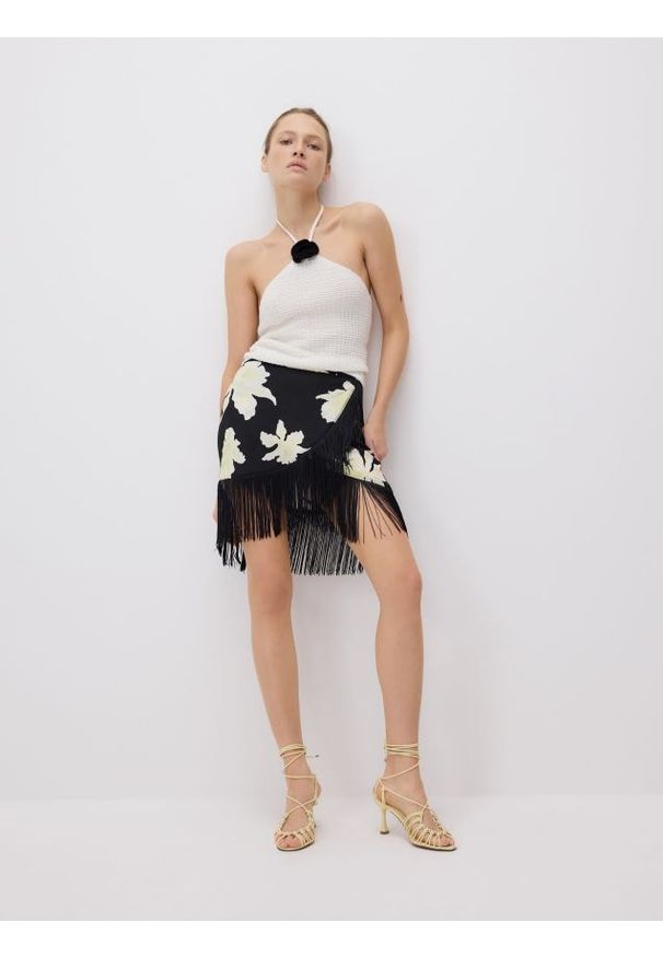 Reserved - Wiskozowa spódnica z frędzlami - wielobarwny. Materiał: wiskoza