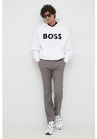 BOSS bluza bawełniana męska kolor biały z kapturem z nadrukiem. Typ kołnierza: kaptur. Kolor: biały. Materiał: bawełna. Wzór: nadruk #5