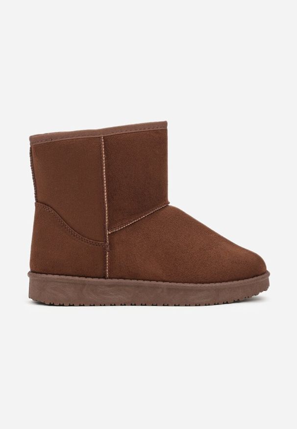 Born2be - Brązowe Śniegowce Ozdobione Przeszyciem Retila. Okazja: na co dzień. Kolor: brązowy. Materiał: jeans. Wzór: aplikacja. Styl: casual