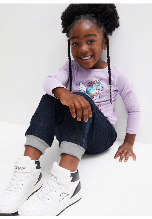 bonprix - Spodnie ocieplane na podszewce z dżerseju, średni stan. Kolor: niebieski. Materiał: jersey