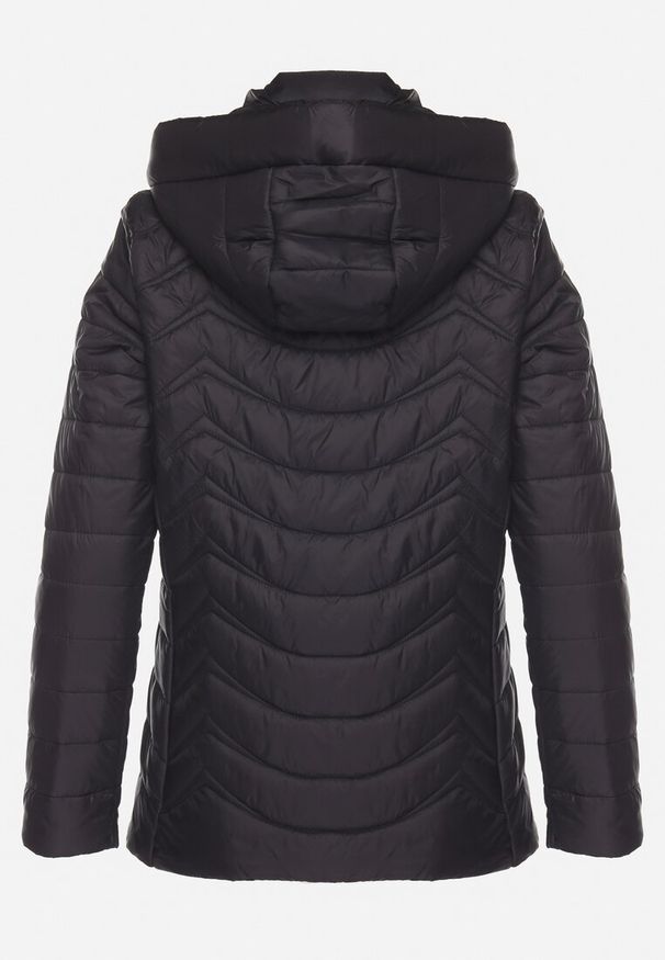 Born2be - Czarna Pikowana Kurtka z Kapturem z Możliwością Odpięcia Natisme. Okazja: na co dzień. Typ kołnierza: kaptur. Kolor: czarny. Materiał: jeans. Styl: elegancki, casual