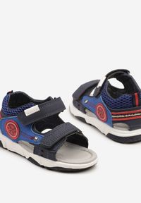 Born2be - Niebiesko-Czerwone Sportowe Sandały z Ozdobnymi Przeszyciami i Zapięciem na Rzep Zireline. Okazja: na uczelnię. Zapięcie: rzepy. Kolor: niebieski. Materiał: len. Styl: sportowy #3