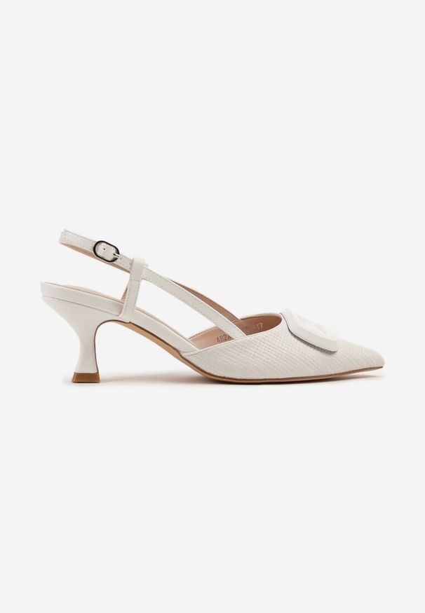 Renee - Białe Sandały Tweedowe na Kaczuszce Slingback Ozdobione Aplikacją Rosaviela. Okazja: na co dzień, na imprezę. Zapięcie: sprzączka. Kolor: biały. Wzór: aplikacja. Sezon: lato, wiosna. Obcas: na szpilce. Styl: elegancki, casual. Wysokość obcasa: średni