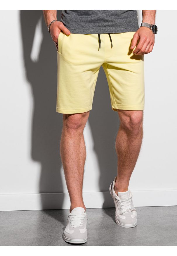 Ombre Clothing - Krótkie spodenki męskie dresowe W291 - żółte - XXL. Kolor: żółty. Materiał: dresówka. Długość: krótkie. Styl: klasyczny