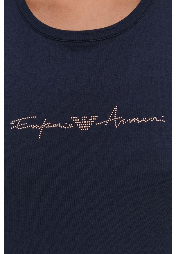 Emporio Armani Underwear - Emporio Armani - T-shirt piżamowy. Kolor: niebieski. Materiał: dzianina, materiał. Wzór: aplikacja