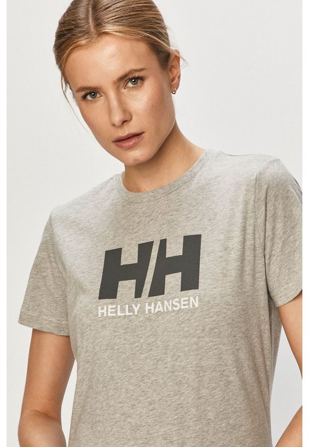 Helly Hansen T-shirt bawełniany. Okazja: na co dzień. Kolor: szary. Materiał: bawełna. Wzór: nadruk. Styl: casual
