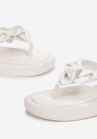 Renee - Białe Wiązane Sandały Japonki na Platformie z Łańcuszkiem Kenla. Kolor: biały. Sezon: lato. Obcas: na platformie #3