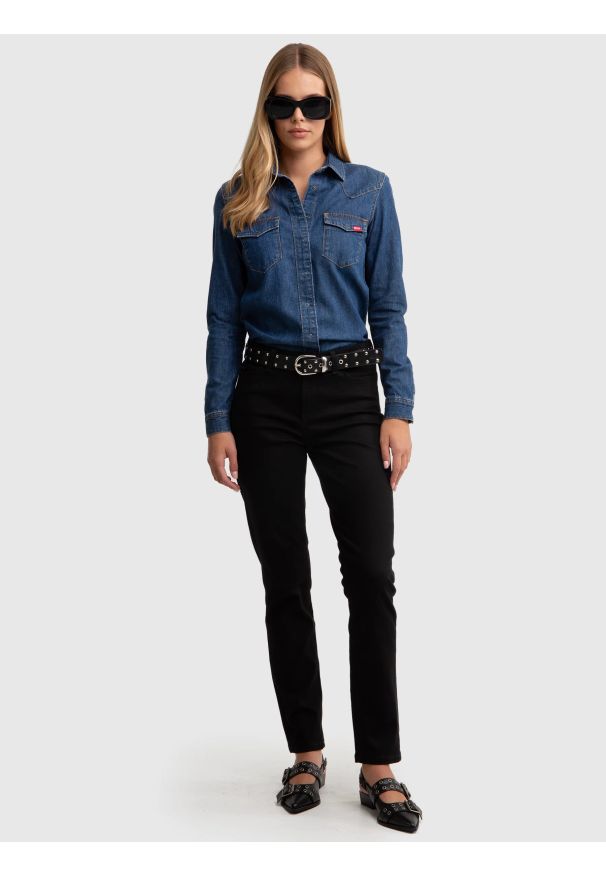 Big-Star - Jeansy damskie slim z wysokim stanem czarne Kitty High Waist 915. Okazja: do pracy, na co dzień. Stan: podwyższony. Kolor: czarny. Styl: elegancki, casual