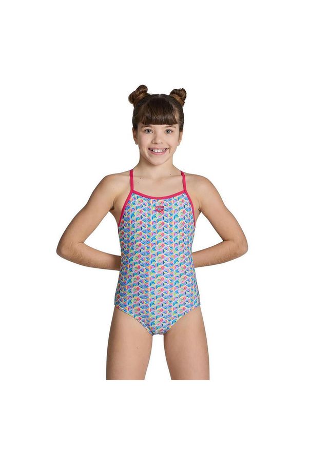 Dziewczęcy jednoczęściowy kostium kąpielowy Arena Starfish Lightdrop. Kolor: wielokolorowy, biały, różowy