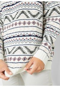 bonprix - Sweter w norweski wzór. Kolor: biały. Materiał: dzianina