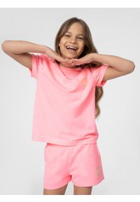 4f - T-shirt z nadrukiem dziewczęcy. Kolor: różowy. Materiał: bawełna, dzianina. Wzór: nadruk #1
