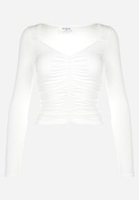 Born2be - Biała Bluzka z Marszczeniem i Długim Rękawem Naeramia. Kolor: biały. Materiał: tkanina, jeans, wiskoza. Długość rękawa: długi rękaw. Długość: długie #4