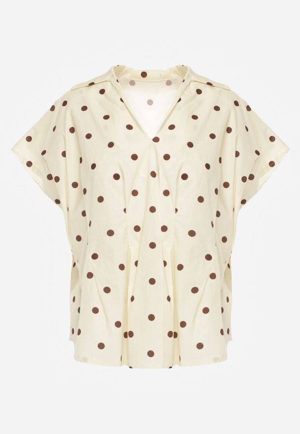 Born2be - Żółta Bluzka o Fasonie Oversize w Kropki z Bawełny Pireia. Okazja: do pracy, na co dzień. Kolor: żółty. Materiał: bawełna. Długość: długie. Wzór: kropki. Styl: casual