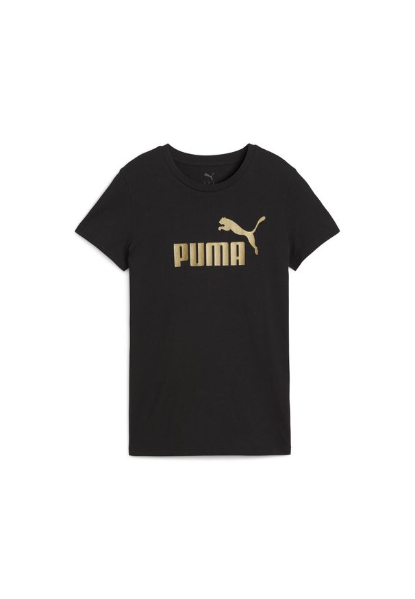 Puma - Damska koszulka z logo NO. 1 ESS METALLIC PUMA Black Metallic Gold. Kolor: czarny. Wzór: nadruk